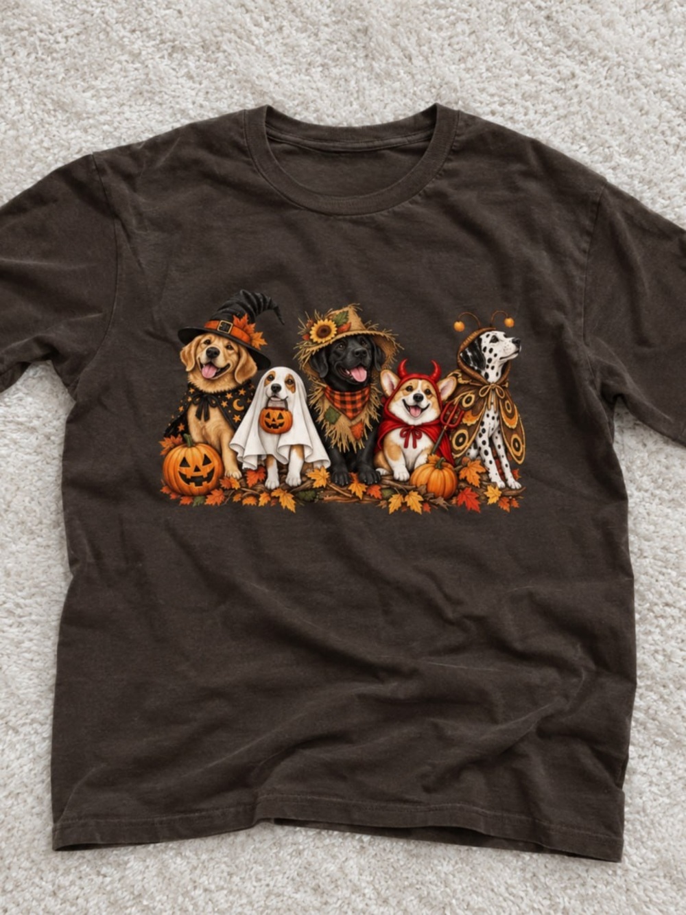 Halloween Dogs Gildan Brown Graphic Tee